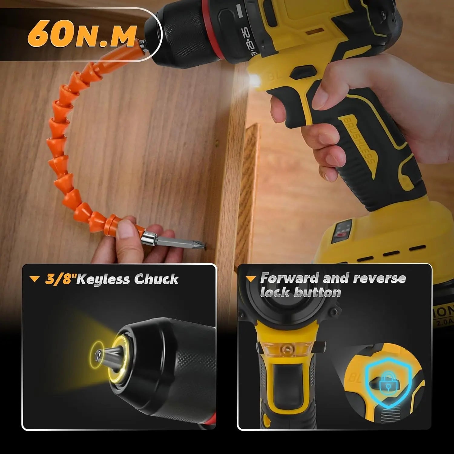 Cordless Drill Driver Compatible with Dewalt 20V Battery Brushless Two Speed zrendora